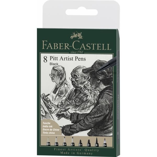 Boîte de 8 feutres Faber Castell Pitt noir